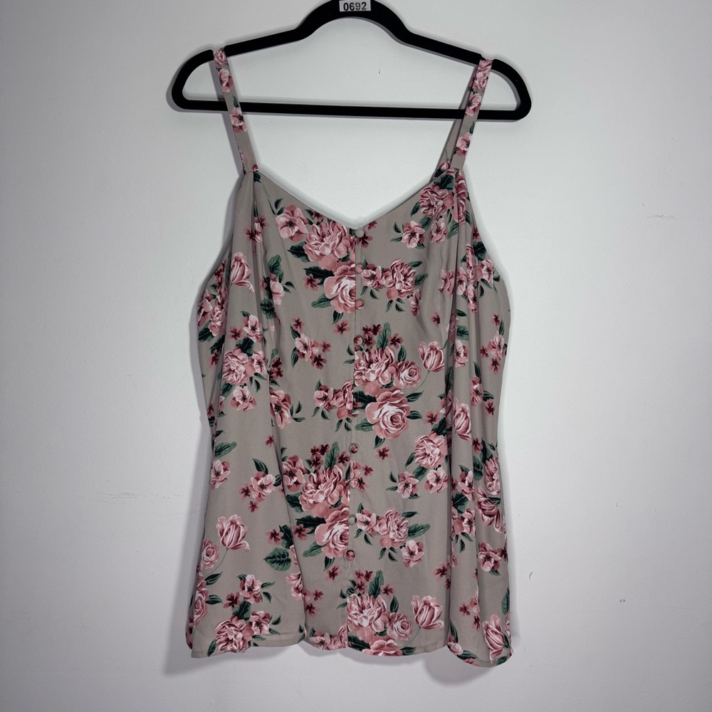 Torrid Size 2 Pink Floral Cami Top Taupe Smocked Back Cottagecore
